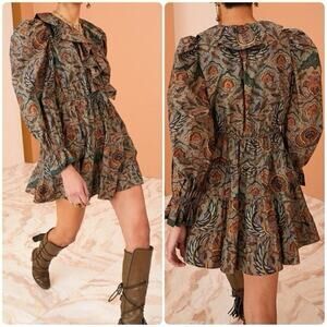 Ulla Johnson Caris Ruffle Long Sleeves Mini Dress In Spruce Size 0